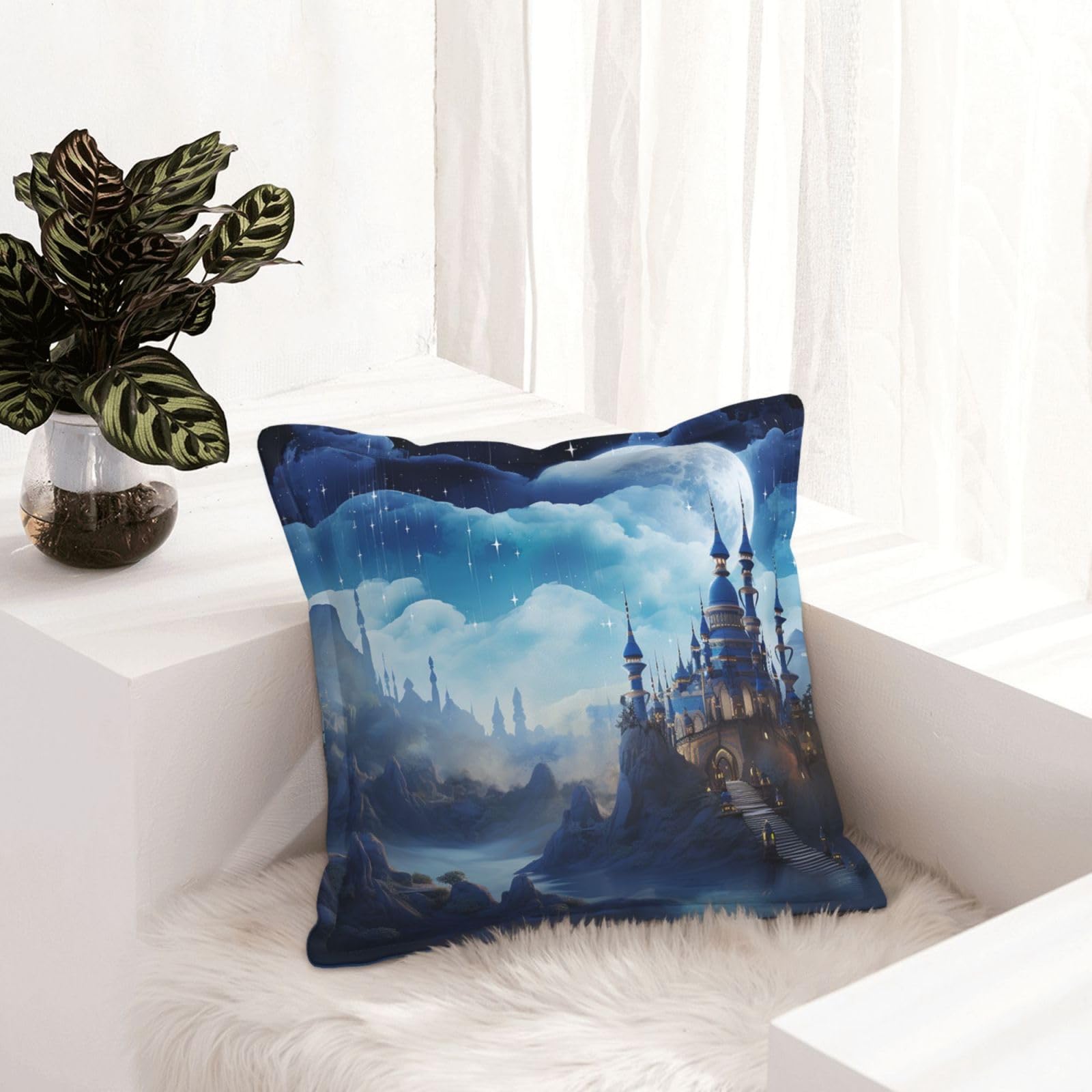 Housse de coussin bleu lune pour canapé et salon, l'esprit rustique moderne 50x50cm