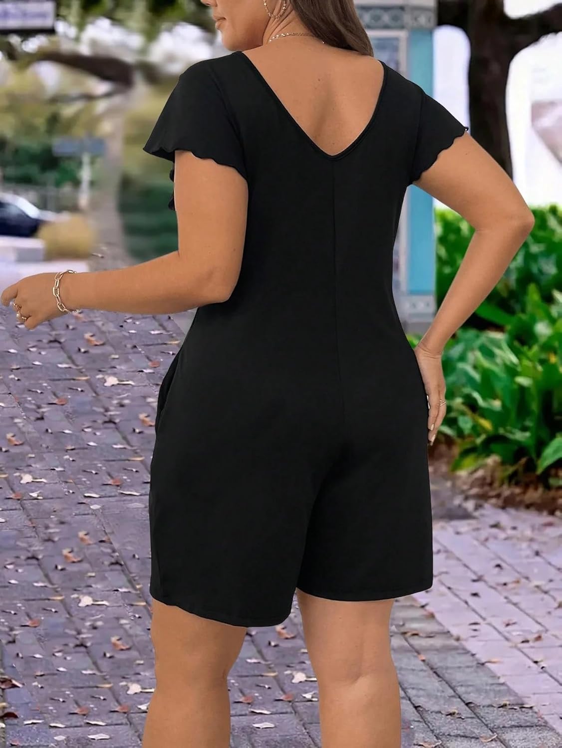 Rompers for Women Summer 2026 Summer Loose Knit Round Neck Short Sleeve Pocket Jumpsuit