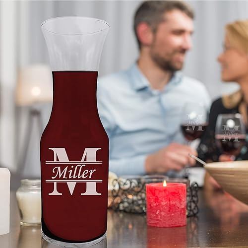 Miniatura 6 de My Personal Memories Jarra de vino personalizada con 2 copas de vino personalizadas a juego de 16 onzas con tallo (la jarra grande tiene capacidad