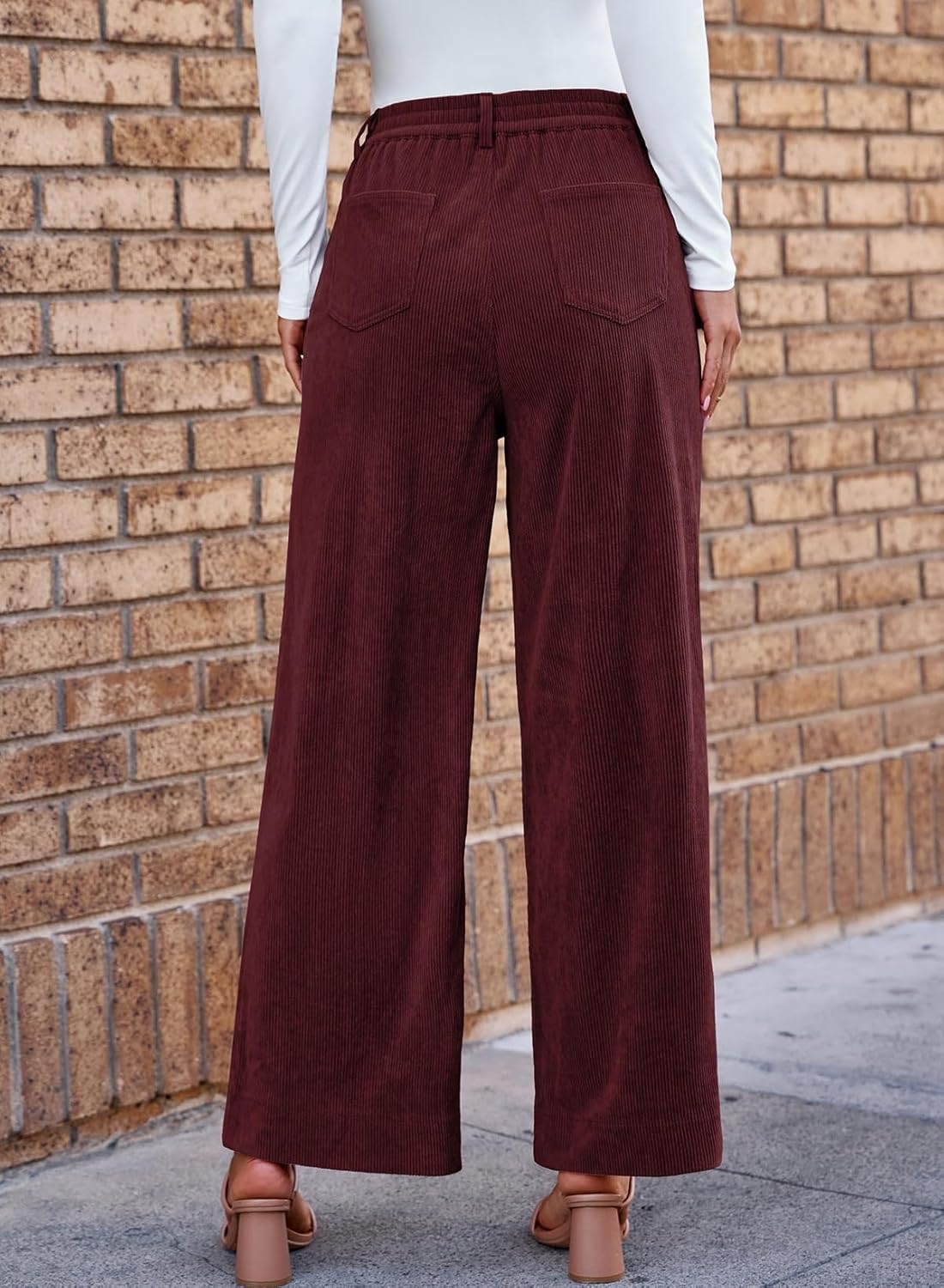 Sidefeel Women's Corduroy Pants Casual High Waisted Baggy Wide Leg Elastic Waist Loose Trousers with Pockets - Image 7