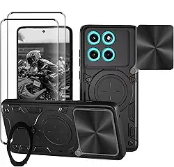 Capa para Motorola Moto Edge 60 Fusion e Moto Edge 60 5G Capinha à prova de choque - com protetor de tela, suporte para anel - Preto