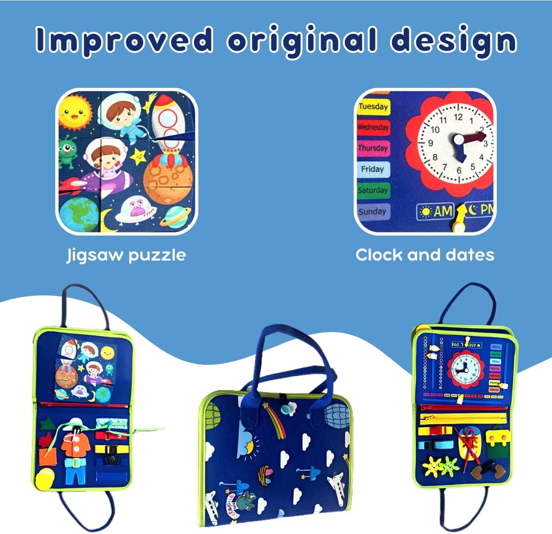 Octopus Busy Book, Sensory Toys for Toddlers, Activity Board for Learning Resources and Fine Motor Skills, Preschool Educational and Travel Games for 1–4-Year-Old Girls & Boys.