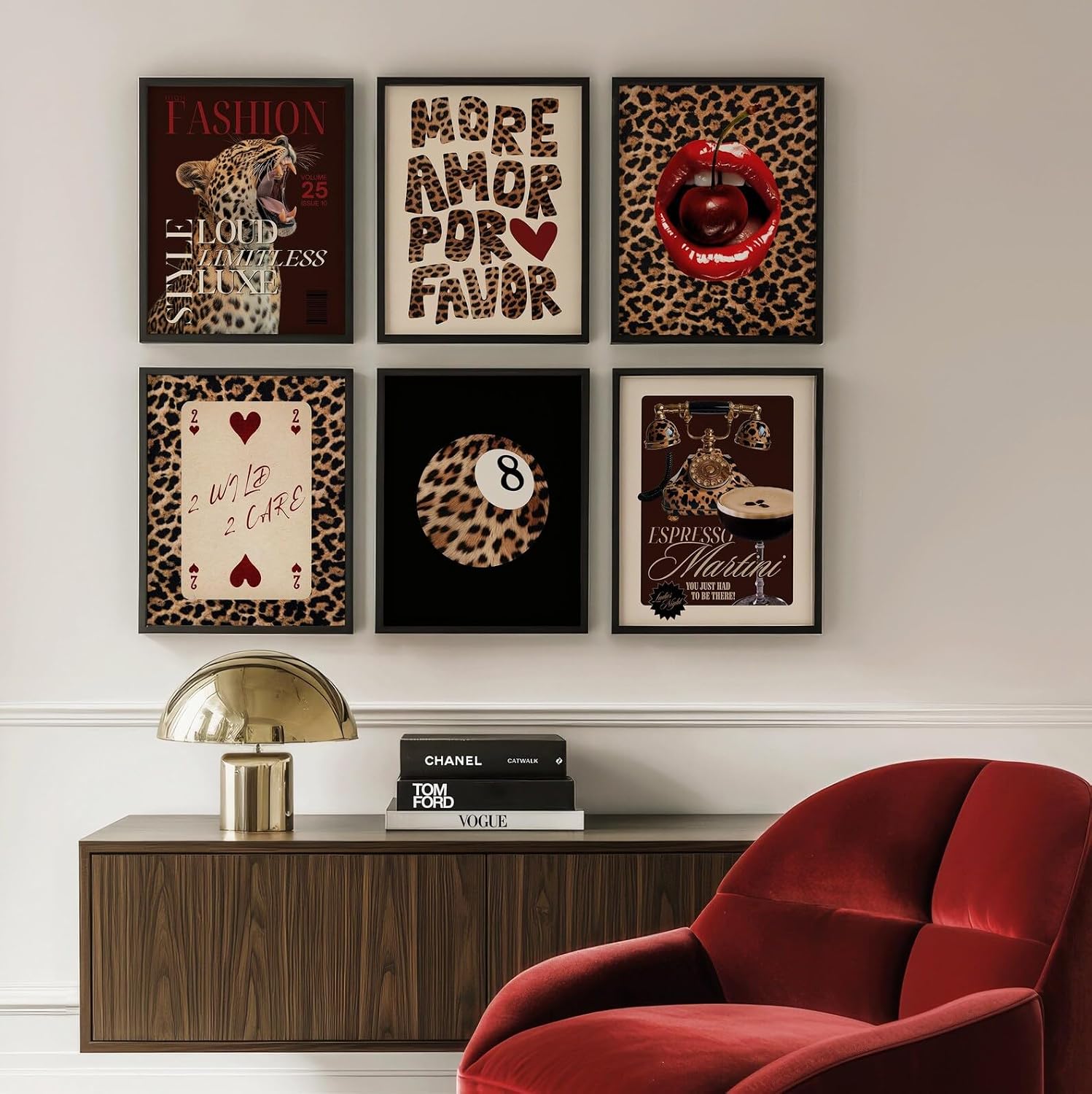 6pcs Fashion Leopard Wall Art Prints Leopard Lucky 8 Ball Poster Ace of Hearts, Spades Poker Canvas Prints Vintage Preppy Room Aesthetic Cheetah Wall Decor for Teen Girls Bedroom Dorm Apartment Living Room Decor Unframed (brown art, 8x10inch, Unframed)