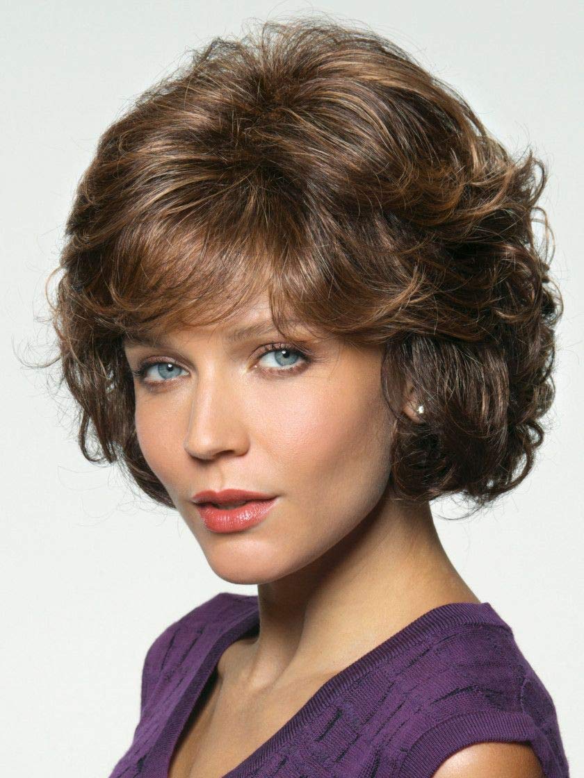 Mariah Wig Color Medium Brown - Noriko Wigs 5" Chin Length Bob Soft Tousled Curls Elegant Synthetic Average Cap Peluca