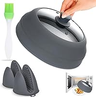 Javson 10.8" Microwave Splatter Cover: Tempered Glass Lid with Silicone Seal, Collapsible, Heat-Resistant Splatter Guard for Mess-Free Reheating