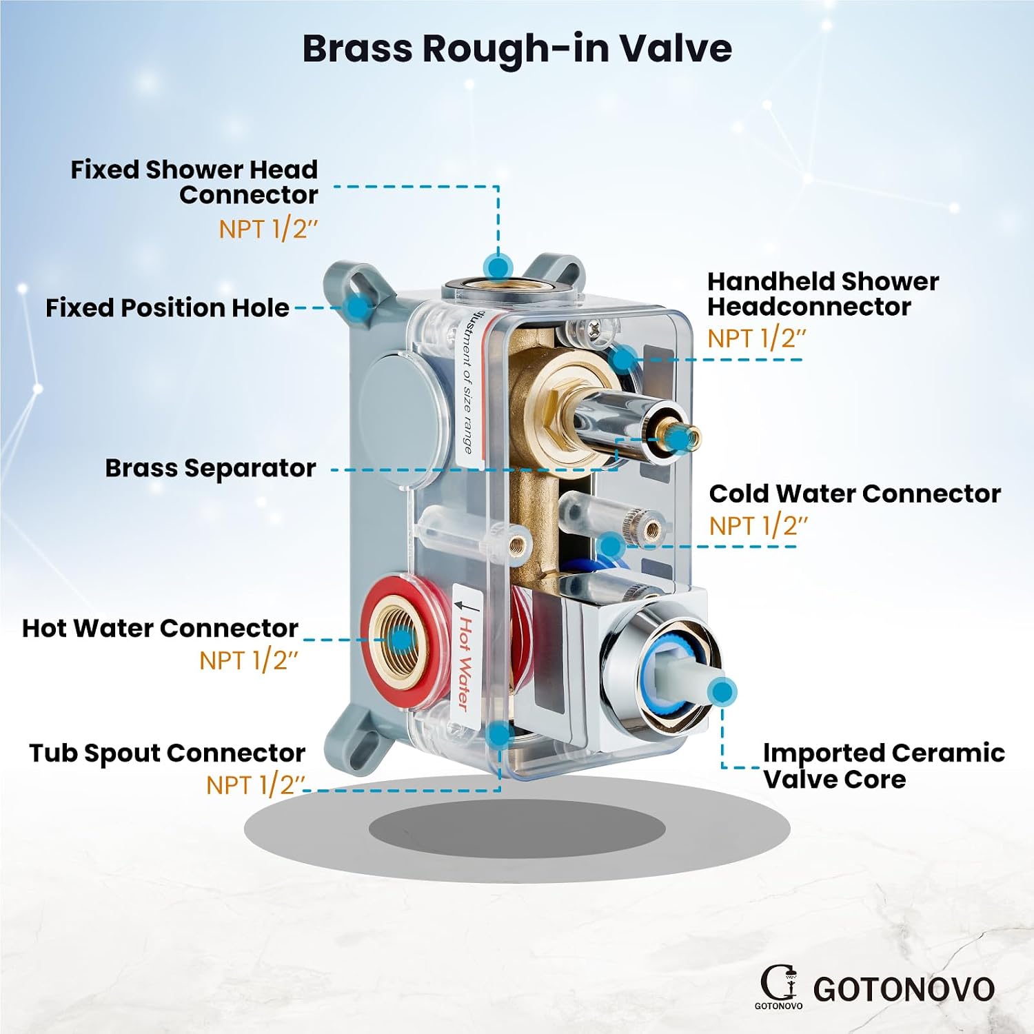 gotonovo Shower System with Tub Spout Wall Mounted Rain Shower Head and Handle Combo Shower Faucet Set with Valve, 8 Inch, Polish Chrome