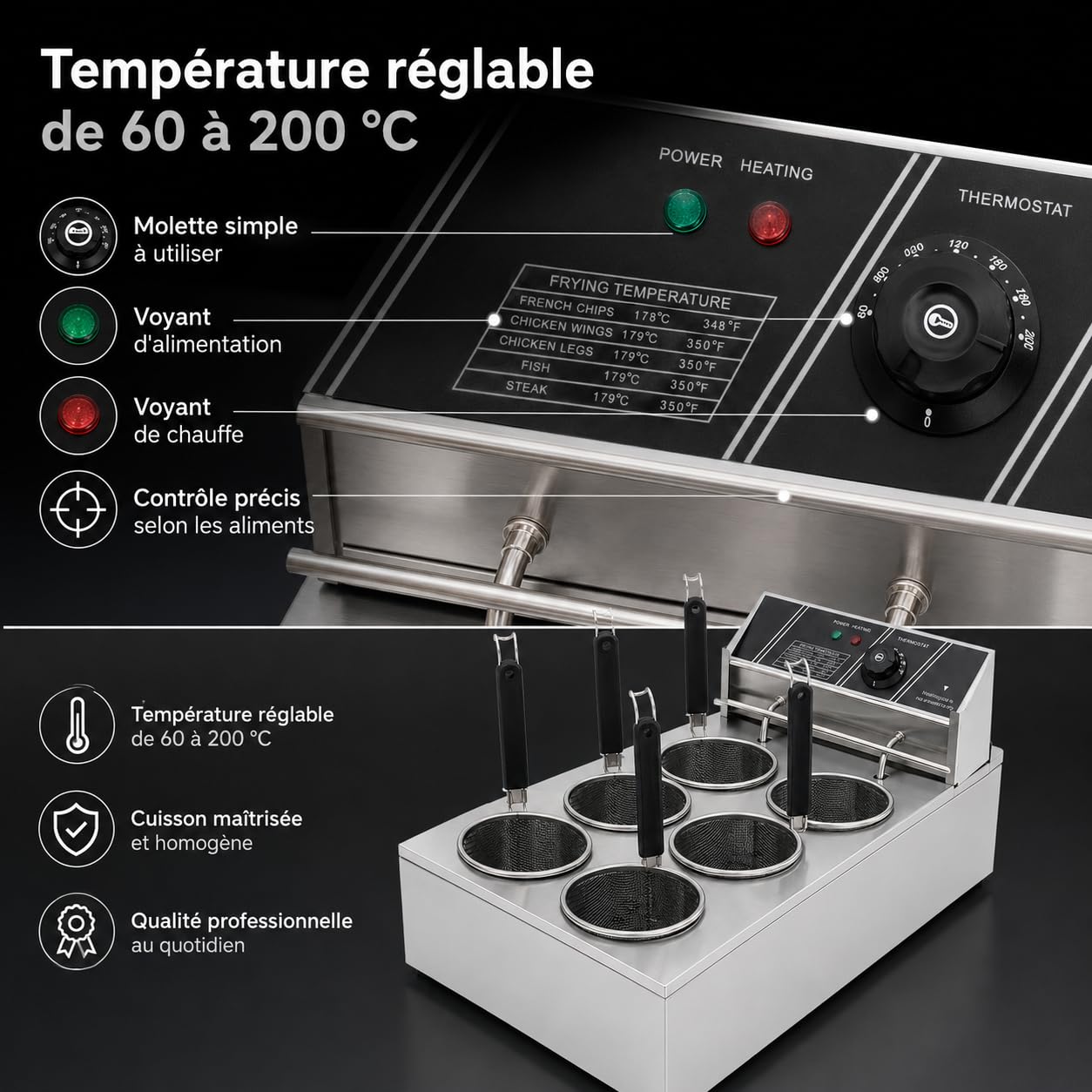20L Commercial Cuiseur Pâtes Électrique 3200W Avec 6 Paniers,Température Réglable 140℉-392℉ Pour Cuire Nouilles,Saucisses, Boulettes Poisson, Radis, Tofu,Légumes, etc.