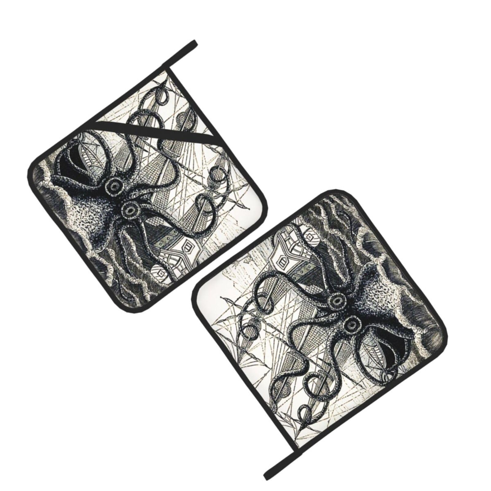 Sailing Pirate Octopus Printed Oven Pot Holders Set of 2 Pcs Heat Resistant Kitchen Microwave Potholders for Cooking Baking Grilling