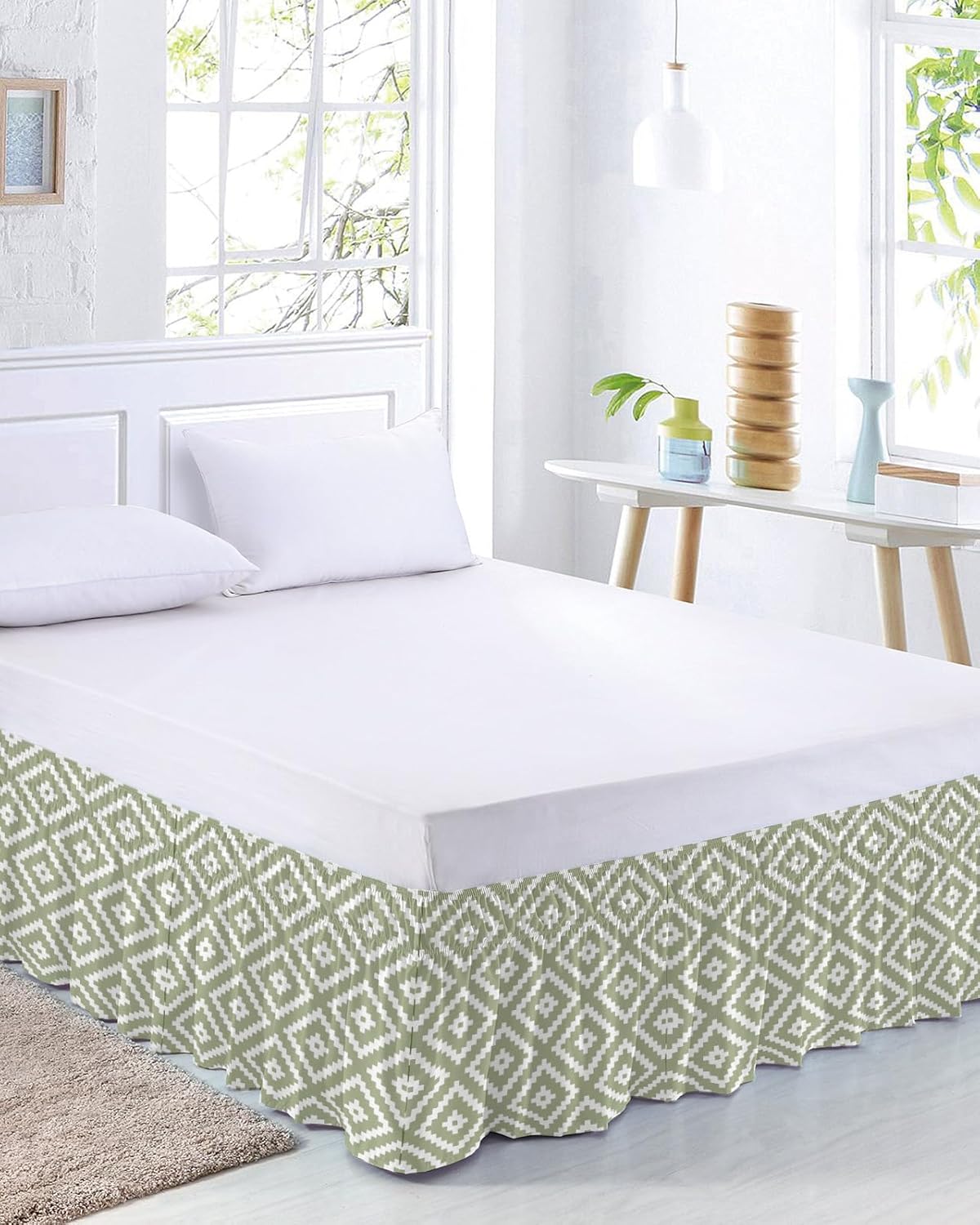 Sage Green Bed Skirt Queen Size 16 Inch Drop, Adjustable