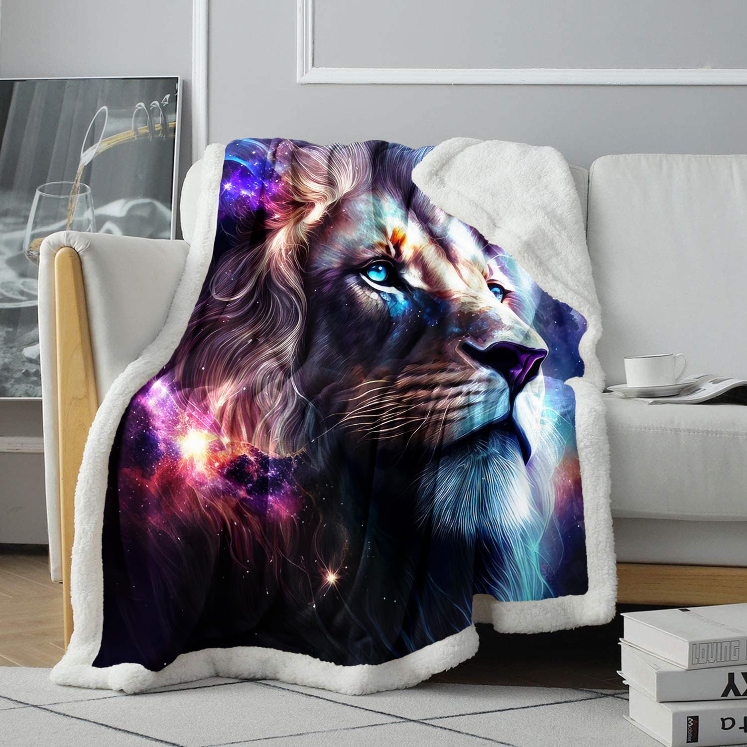 Chtlifq Girls Aa38-Cosmic Mufasa Lion King Fleece Blanket Soft 3D Plush Bed Blanket Cosmic Mufasa Lion King Living Room Travel Outdoor All Seasons Kid's Bedding 31.5X47.3 Inches Sherpa （80X120cm）
