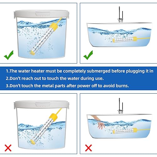 Miniatura 7 de Calentador de agua de inmersión, calentador de agua portátil de 1500 W con termómetro LCD y protector de acero inoxidable, calienta 5 galones de