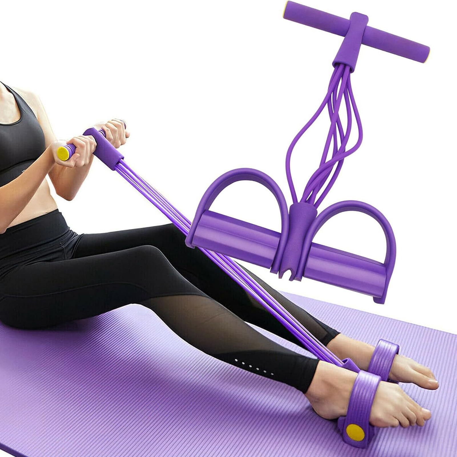 6/8-Tube Elastic Resistance Bands with Handles, Pedal Puller Resistance Band Multifunction Yoga Sit-up Pull Rope Men Women Foot Pedal Exerciser for Home Gym, Yoga, Pilates (Purple, 8 Tube)