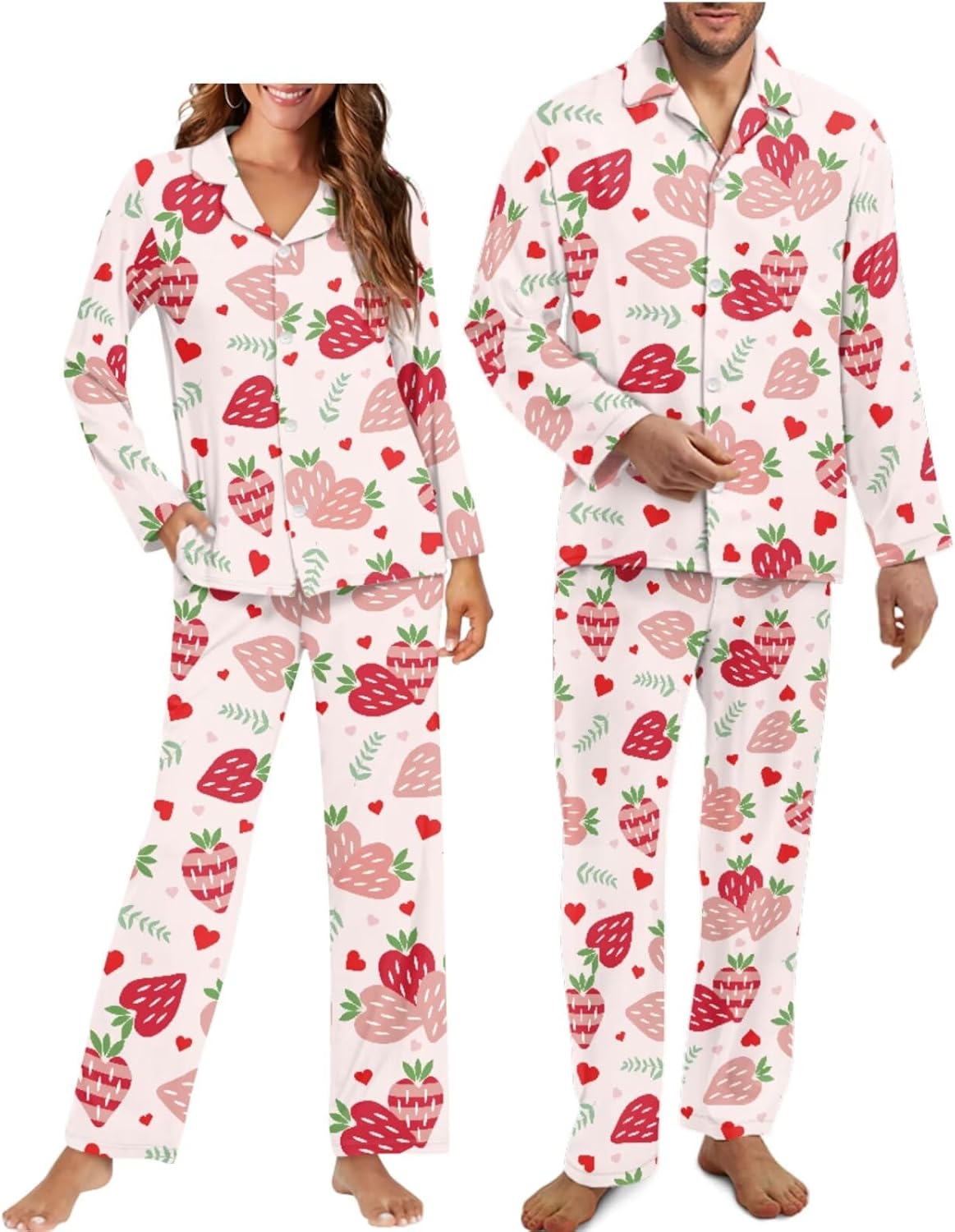 INSTANTARTS Couples Matching Outfits Fashionable Nightwear for Men and Women Button-Down Pajama Sets