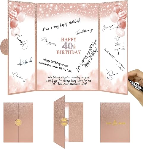 Trgowaul Decoración alternativa para libro de invitados de cumpleaños número 100 para mujer, decoración de feliz cumpleaños número 100 de oro rosa,