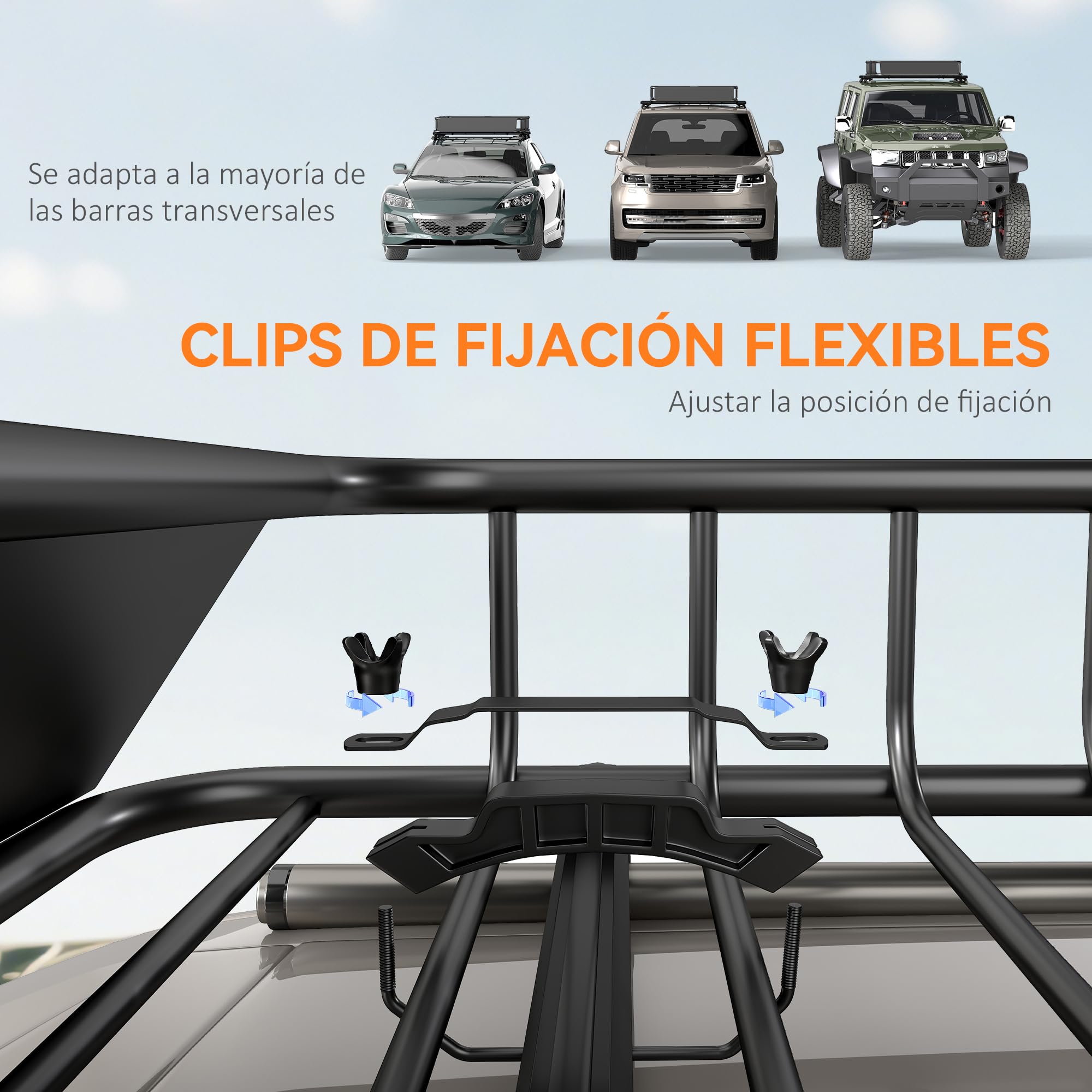 HOMCOM Cesta de Techo Universal para Vehículos de Acero, Baca Portaequipajes Coche Automóvil Carga 90,7 kg con Deflector, Barandillas, para SUVs, Pickups, Sedanes, 110,5x99,5x18,5 cm, Negro