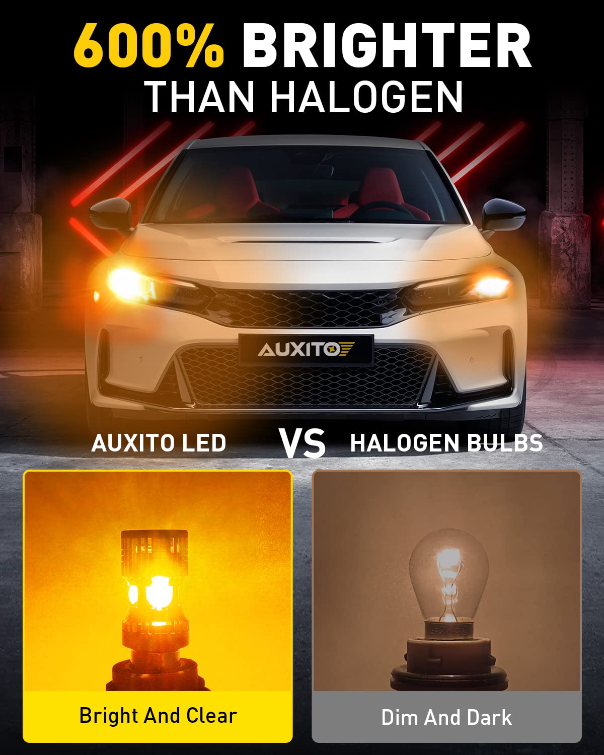 AUXITO 2025 Upgraded 1156 LED Bulbs Turn Signal Light with Fan, 4000LM 600? Super Bright Amber Yellow, BA15S 1141 7506 1003 P21W 1156A Canbus Error Free LED Replacement Bulbs, Pack of 2