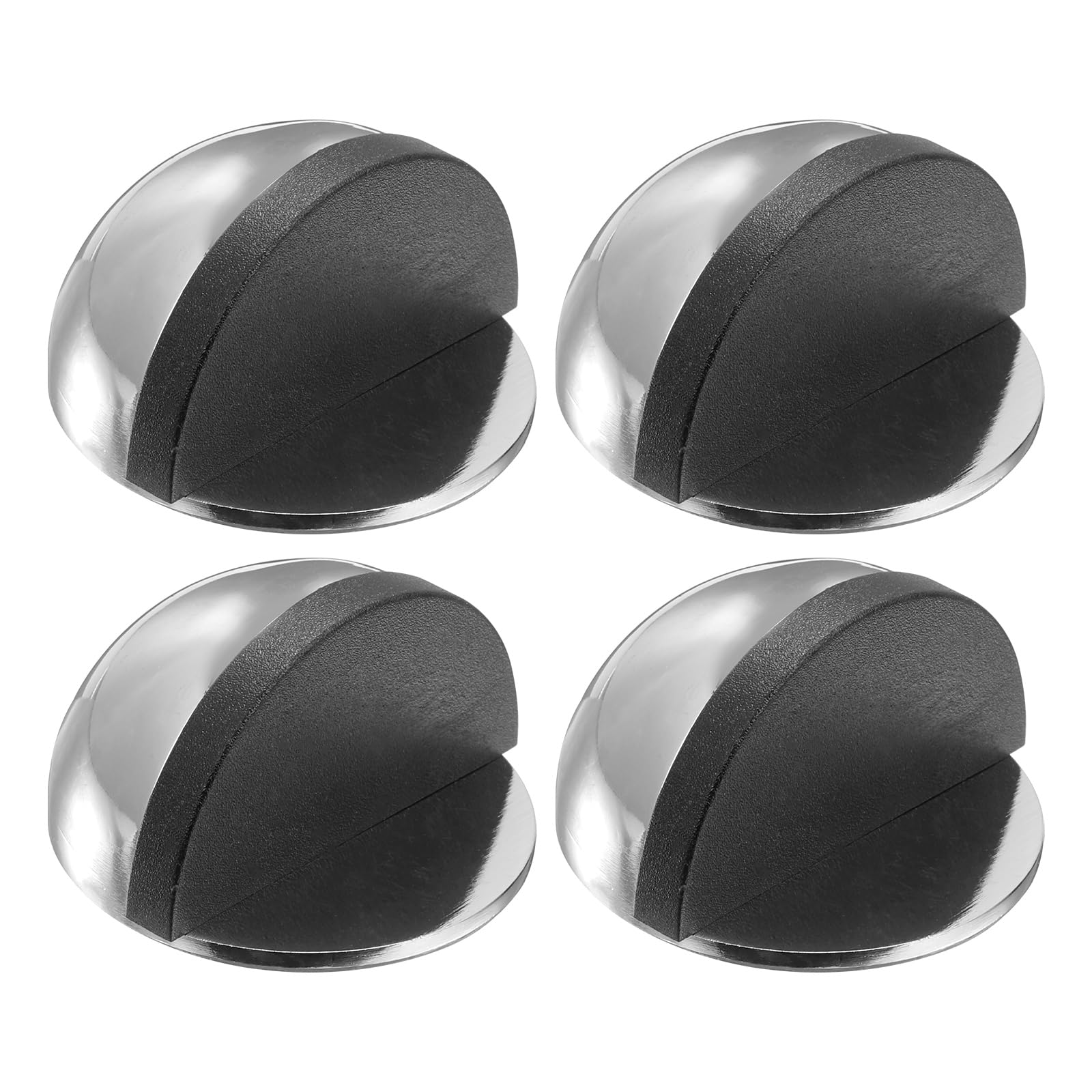 sourcing map 4 Pack Low Dome Floor Door Stop, 45mm Dia. Self Adhesive Door Stoppers, No Drilling Stainless Steel Half Dome Rubber Bumper Wall Protector for Bedroom Bathroom, Silver Tone