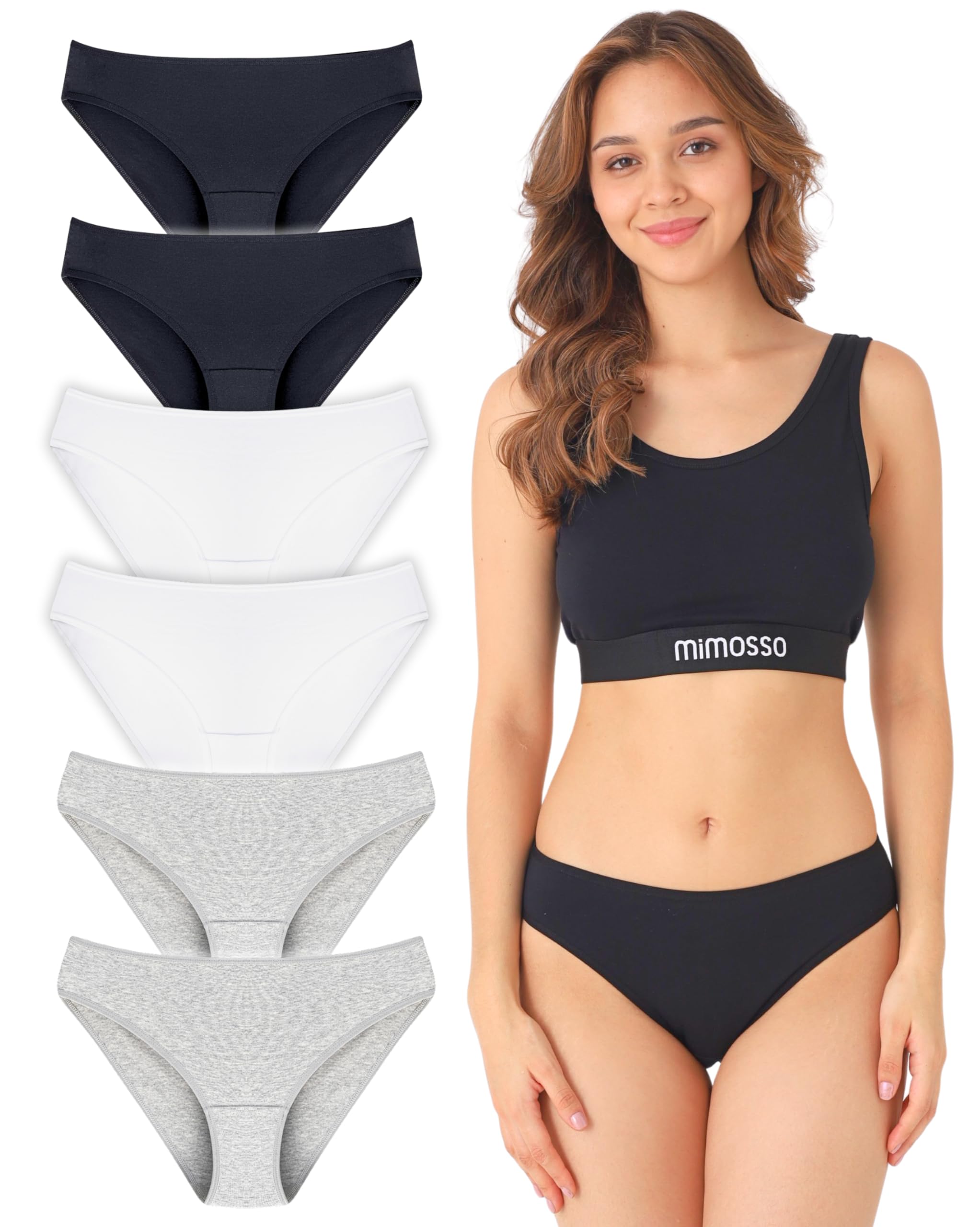 mimosso Mutande da donna in cotone biologico, traspiranti, confezione da 6 pezzi, senza elastico in vita (taglia XS - 3XL)