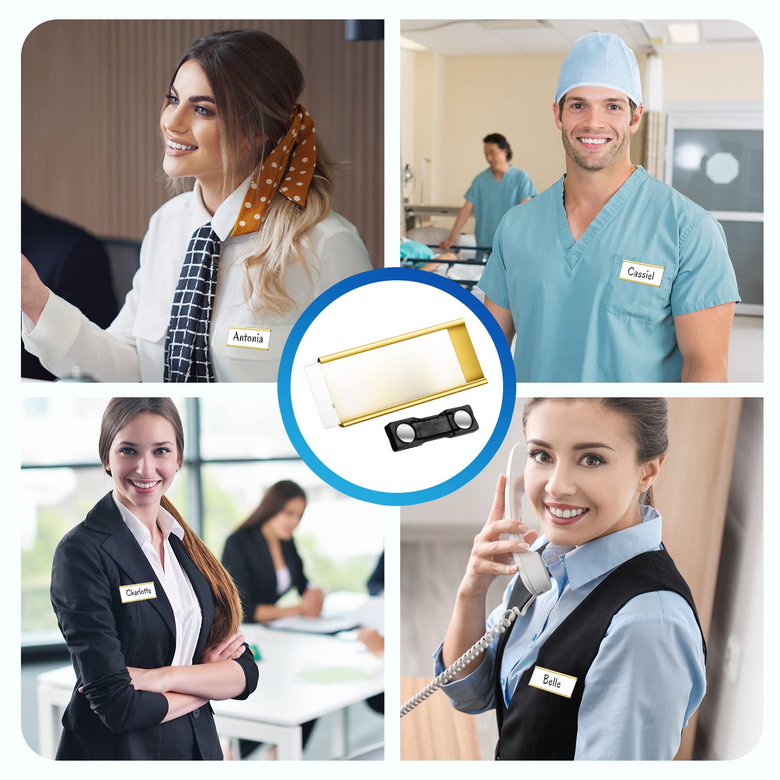 Targhette Magnetiche in Alluminio Badge per Nomi con Doppio Magnete Portanome Magnetico Slot Carta Cartellino Identificativo Anodizzato Trasparente 72x32 mm Oro