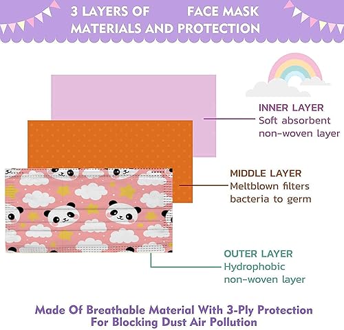 Miniatura 7 de Mascarillas desechables para niños, estampadas con diseños de caricaturas, estrellas, astronautas, mariposas y arco iris, para volver a la escuela,