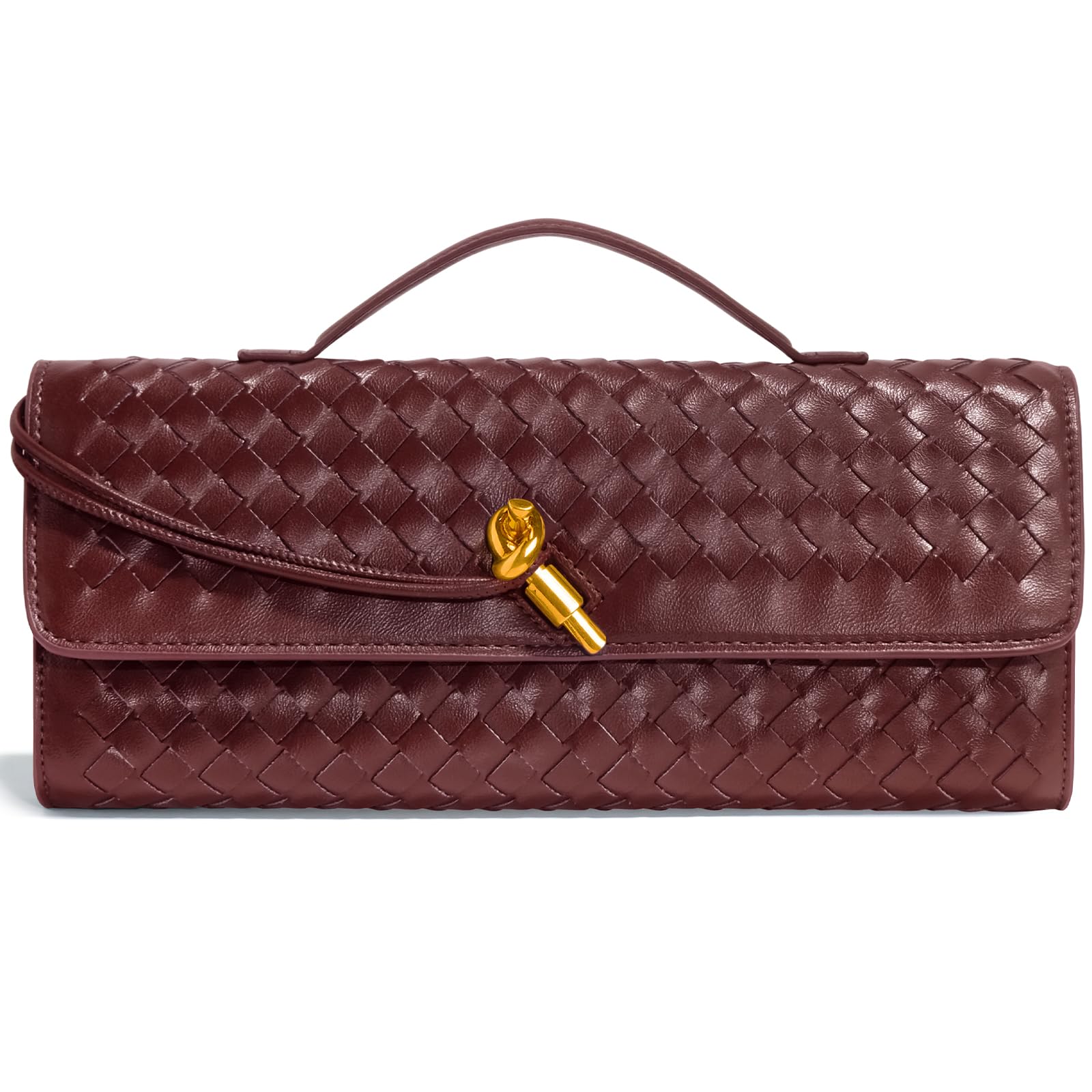 Jumping Deer Woven Clutch Purses for Women, Formal Satchel Leather Evening Bag Shoulder Handbag, Burgundy