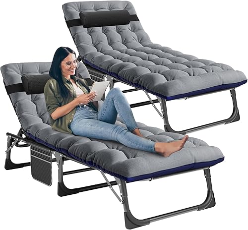 LILYPELLE Sillón reclinable plegable para exteriores con colchón, 5 posiciones ajustables para patio, sillas reclinables, perfectas para exteriores,