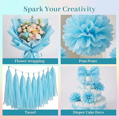 Miniatura 7 de Shindel 120 hojas de papel de seda azul, papel de seda azul claro de 20 x 14 pulgadas para bolsas de regalo, Navidad, cumpleaños, boda, baby shower