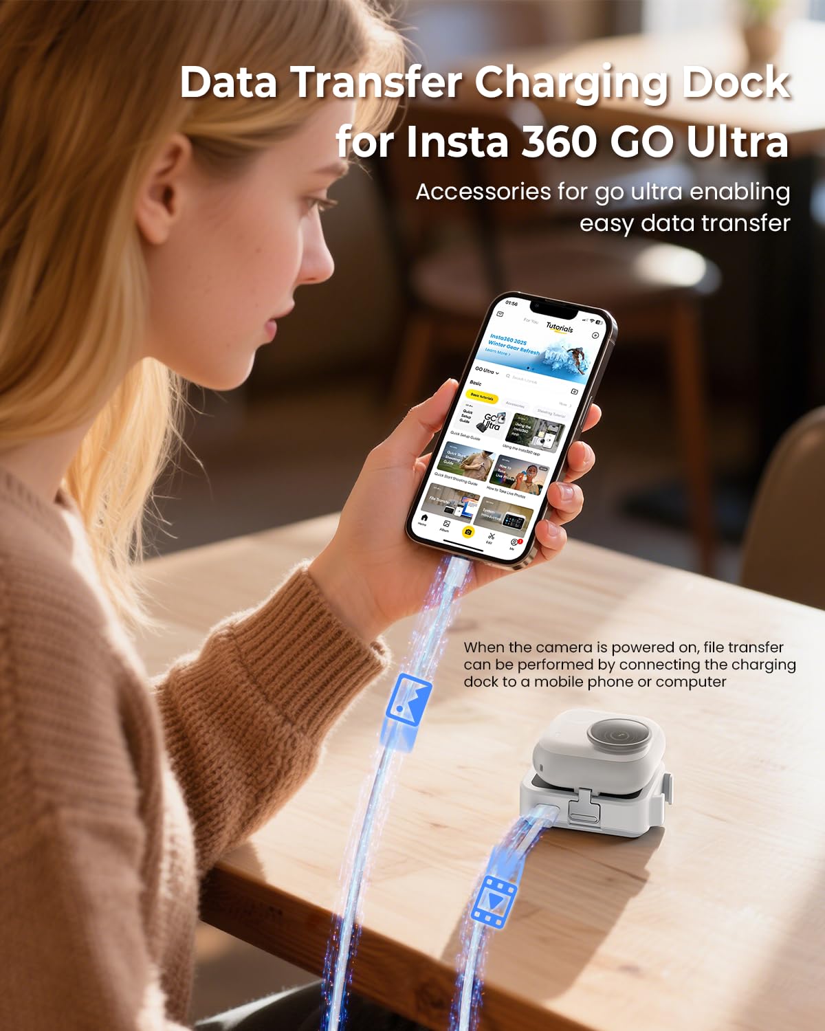 Base de carga recargable con batería integrada de 450 mAh para estación de carga Insta360 GO Ultra para accesorios GO Ultra, montaje de liberación rápida, color blanco