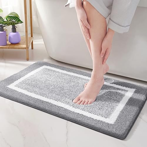 Bathroom Rug Mat, Ultra Soft and Water Absorbent Bath Rug, Bath Carpet, Machine Wash/Dry, for Tub, Shower, and Bath Room (24"x59", Grey and White)