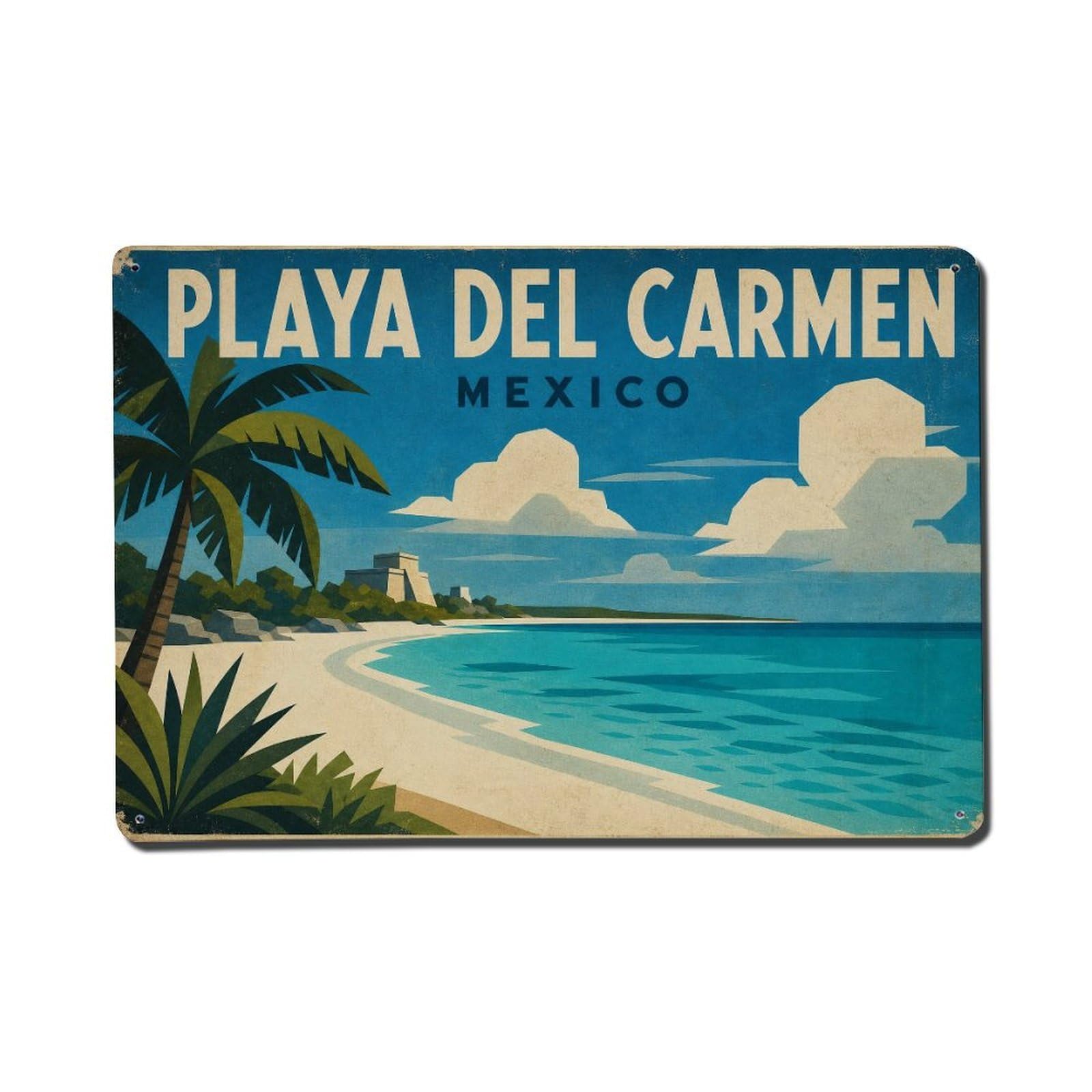 Retro Travel Mexico Playa Del Carmen Metal Tin Sign