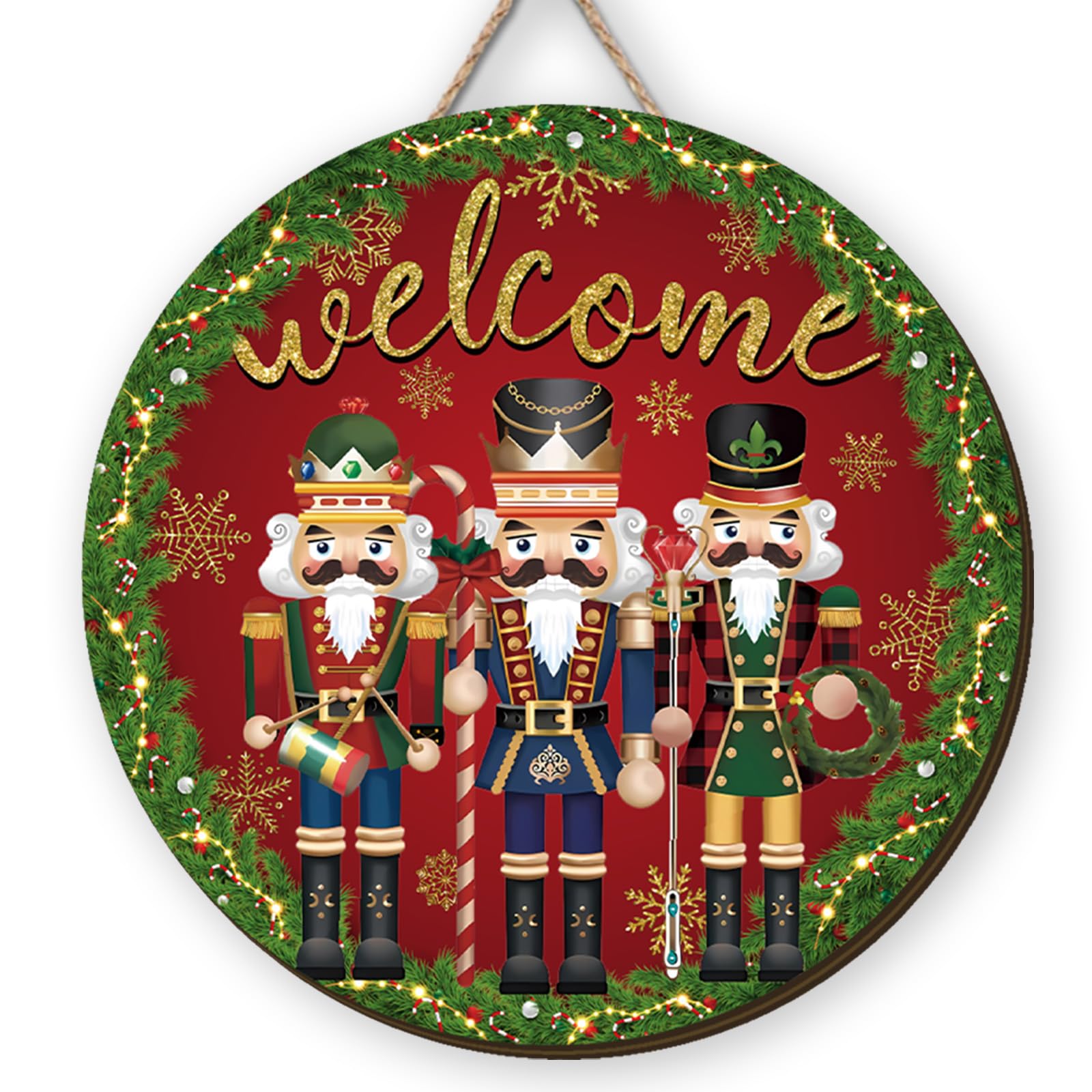 Nutcracker Christmas Wooden Wreaths for Front Nut Cracker Welcome Sign Vintage Elf Xmas Holiday Decor Nutcracker Christmas Decorations for Home Party