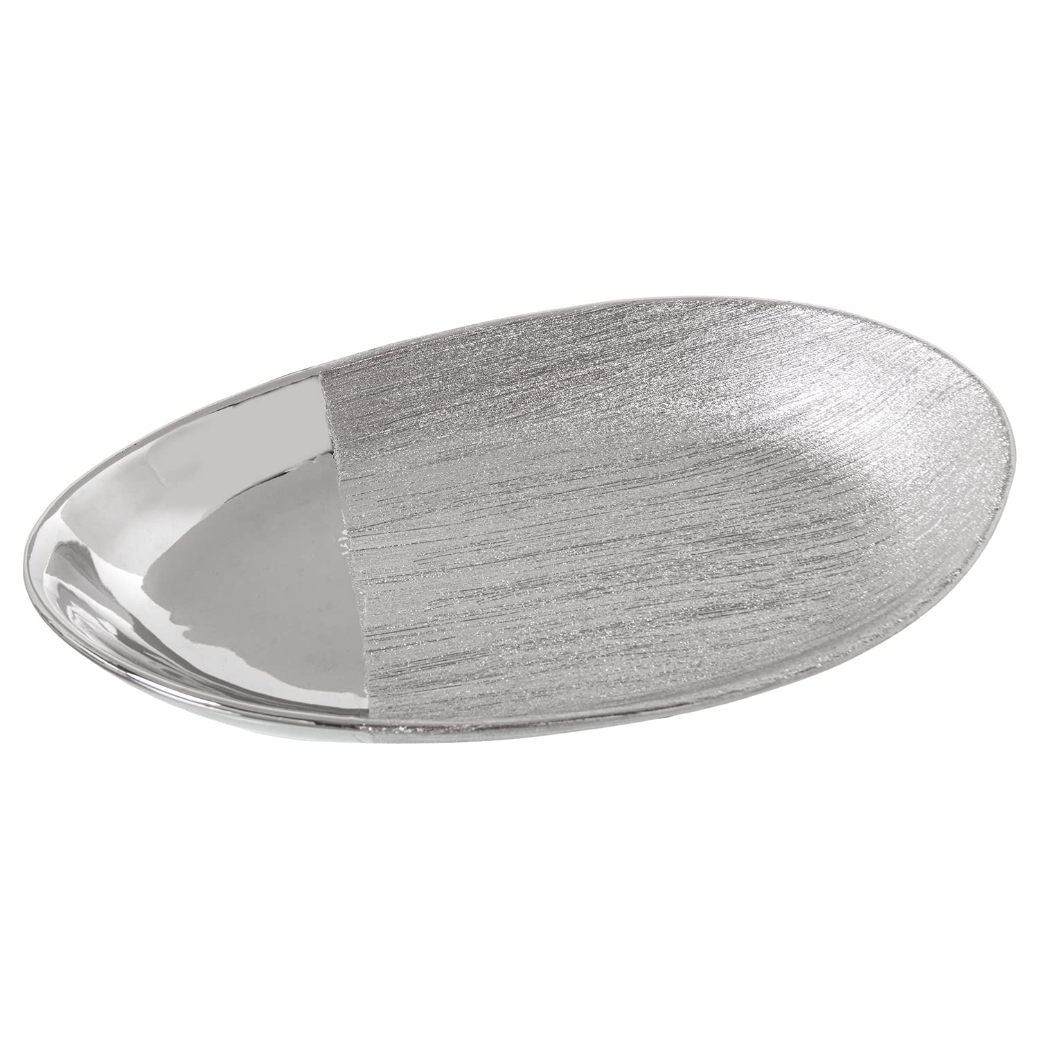 Centre de table ovale céramique argenté DRW pour sublimer un meuble vide avec élégance