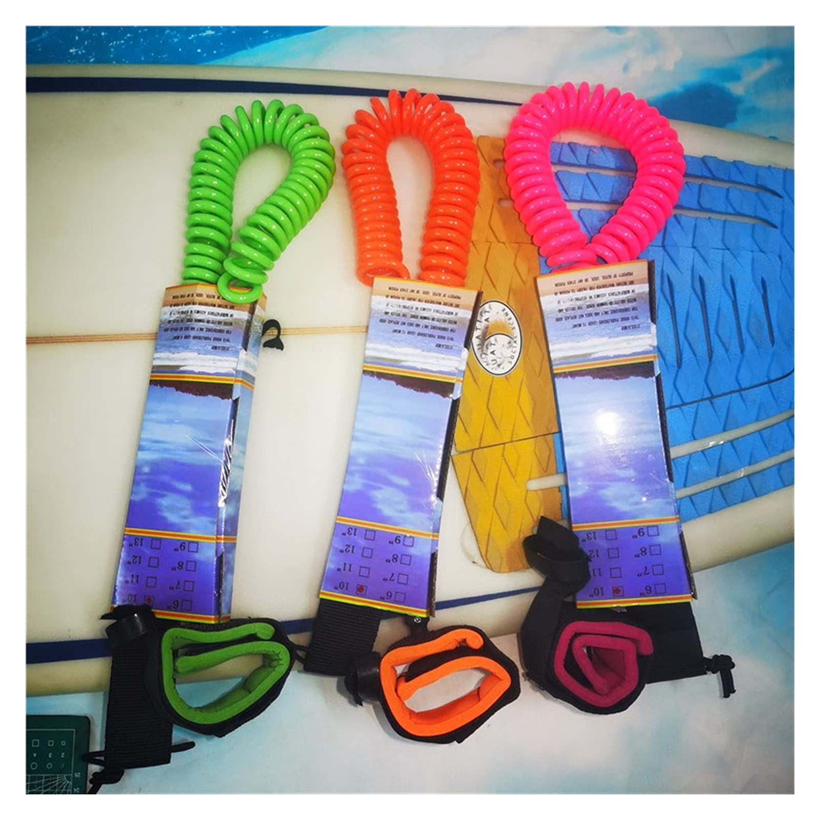 Surf Leine 10 Fuß 7mm Surfbrett-Leine Anti-Lost-TPU-Doppel-Schwimmeln gerade sicheres Seil Wassersport Surfbrett-Leine mit Haken-Schleife-Schließung SUP Leash. (Color : Orange)