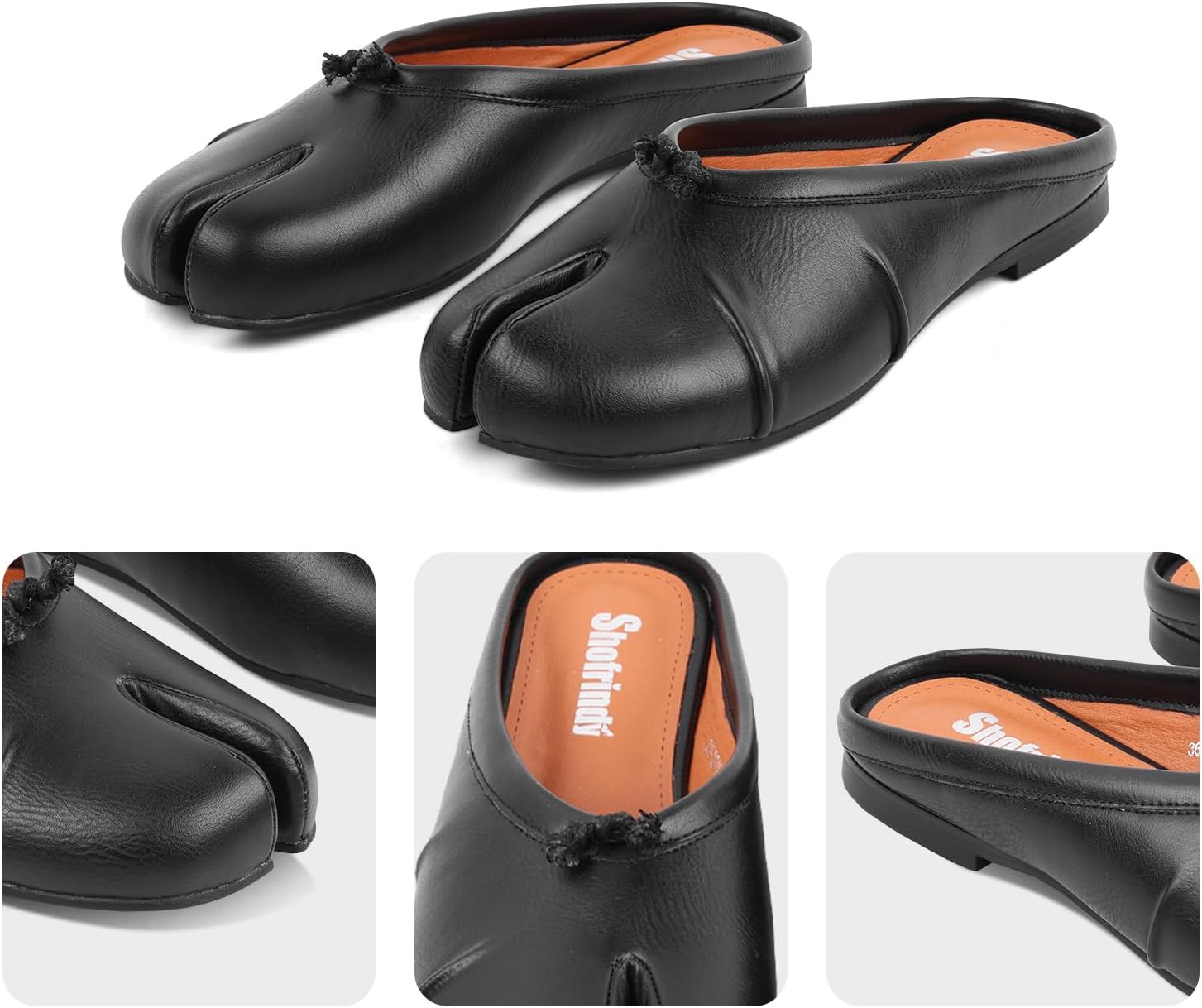 Split Toe Tabi Shoes Black Womens Mule Flats Wide Slip on Walking Ballerina Barefoot Slippers Comfortable Slides for Spring Summer Fall - Image 4