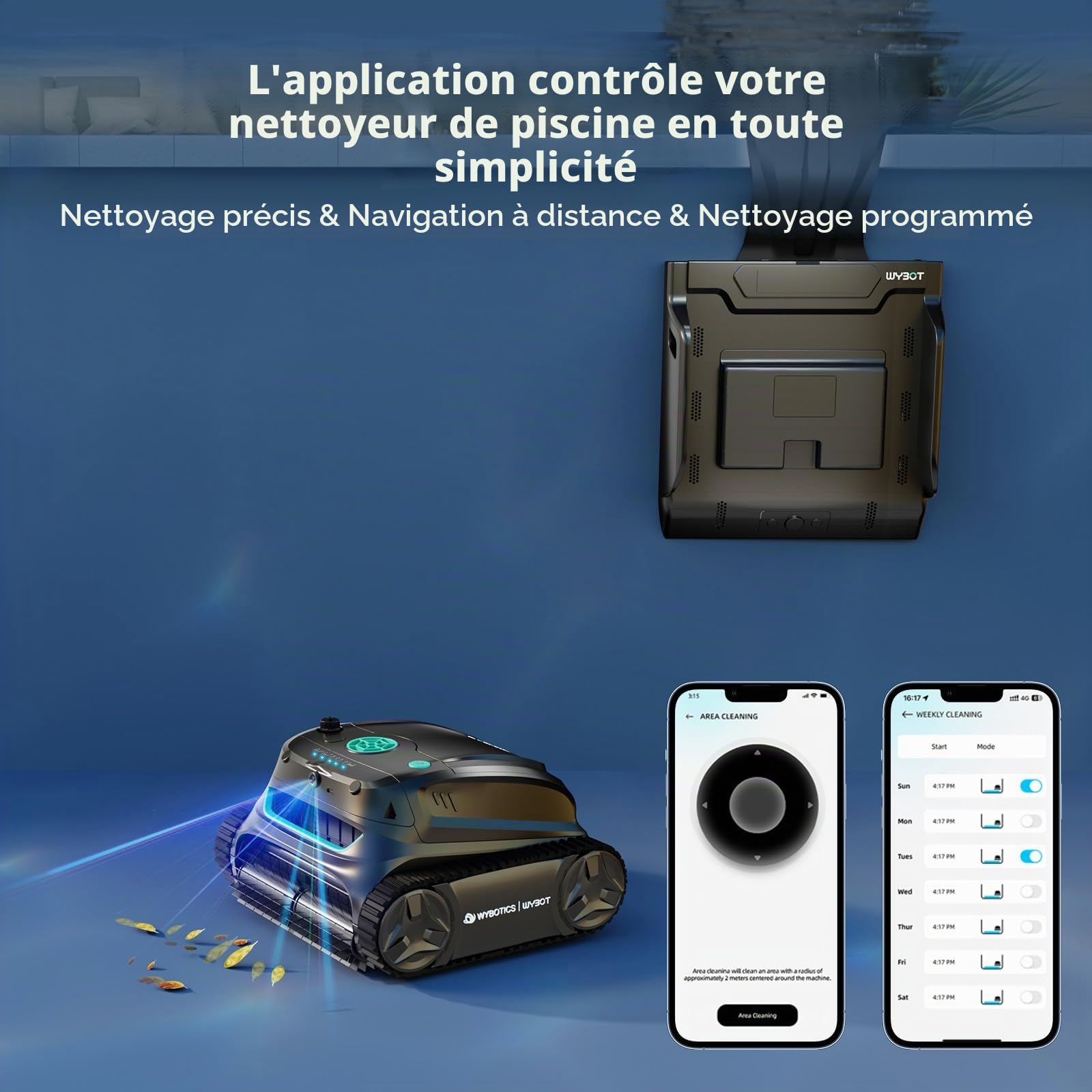 WYBOT S2 Solar Vision Robot Aspirateur Piscine pour Piscines Intégrées, Recharge Solaire, Retour et Charge Automatique, Caméra AI, Nettoyage Programmé, Nettoyage Précis et Rapide (Gris)