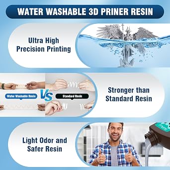 SUNLU Water Washable Resin 3D Printer Resin Grey, Easy Post-Processing 405nm UV-Curing Standard Photopolymer Resin for LCD/DLP/SLA 3D Resin Printer, High Precision & Low Shrinkage, Grey 1KG
