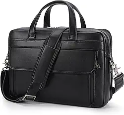 Masa Kawa Pasta masculina de couro preto para laptop de 15,6 polegadas, bolsa de ombro transversal, bolsa de ombro para negócios, viagem, trabalho, advogado, professor, breve, anexo