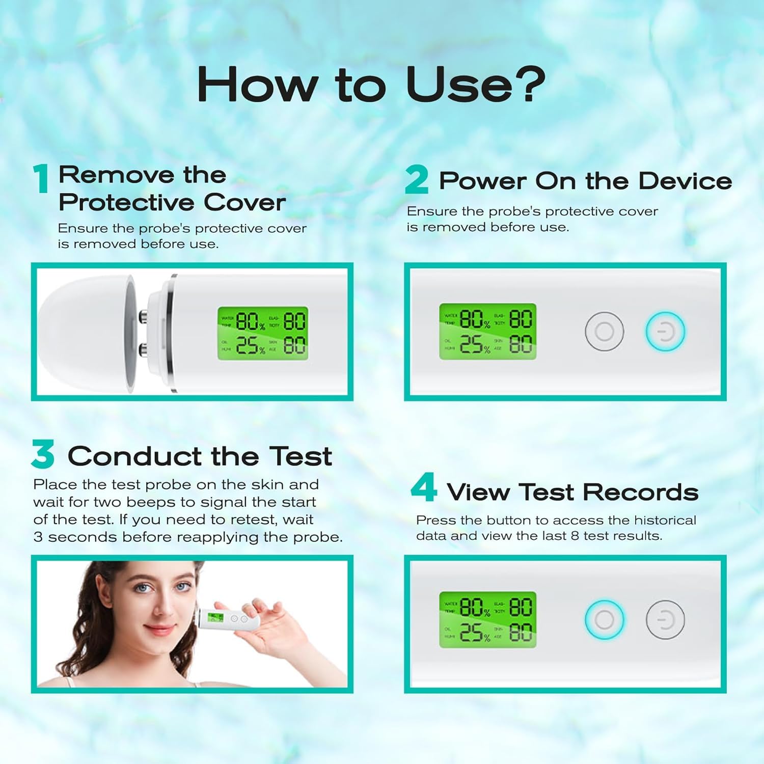Moniteur d'hydratation, compteur d'hydratation de la peau, moniteur d'hydratation de la peau, moniteur d'huile du visage analyseur d'hydratation de la peau avec écran LCD numérique pour salon de