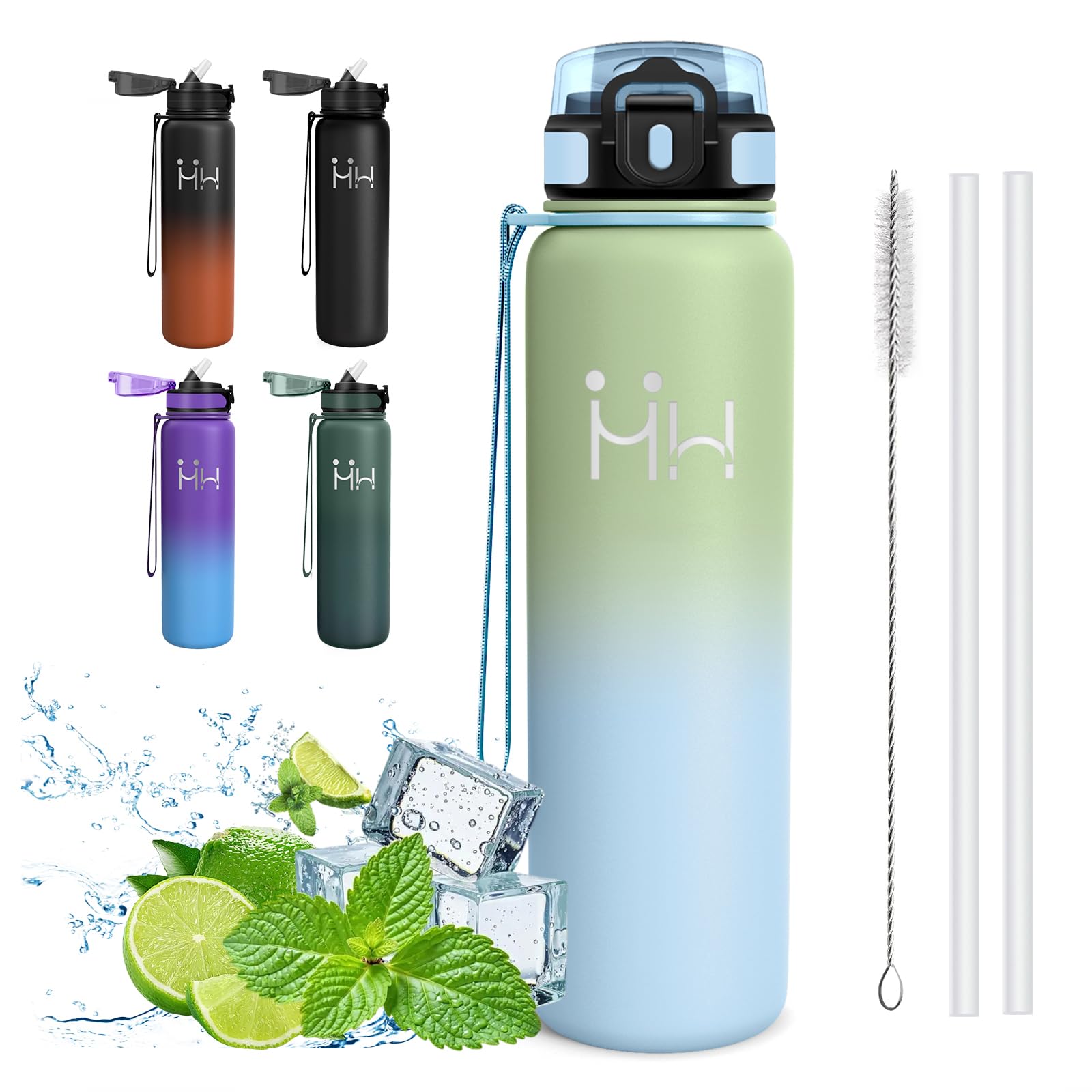 Mujigaga Insulated Water Bottle, 1 Litre Water Bottle, BPA Free, Water Bottles with Straw, Leakless, Thermal Bottles, 18/8 Stainless Steel, Water Bottles for Camping, Climbing, Trekking