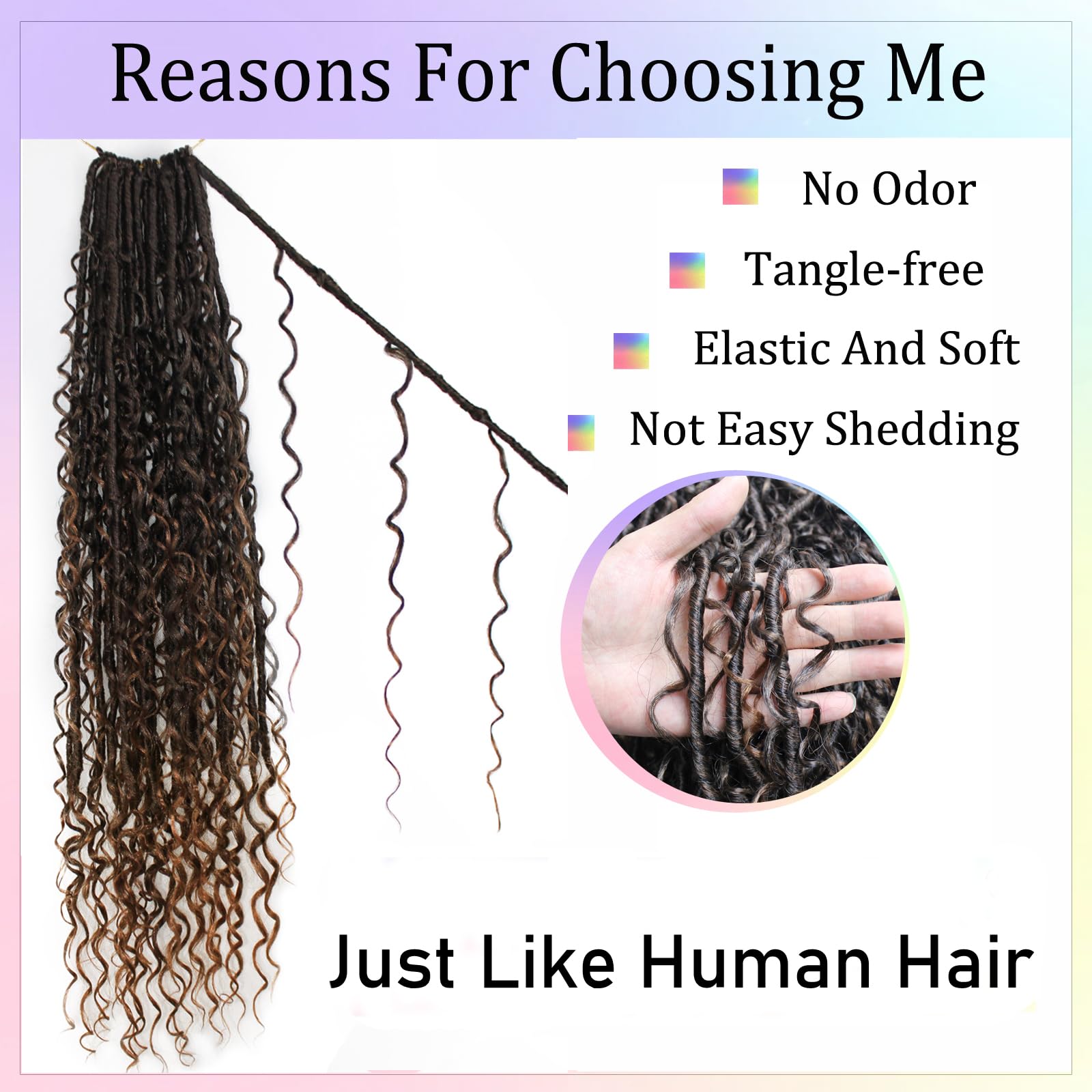 Enbeautiful Boho Faux Locs Crochet Hair 24 Inch 9 Packs Pre-Looped Goddess Locs with Curly Ends - Image 3
