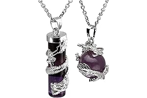 2pcs Dragon-Wrapped Round Ball Cylinder Gemstone Healing Crystal Stone Dragon Pendant Necklaces Jewelry Set