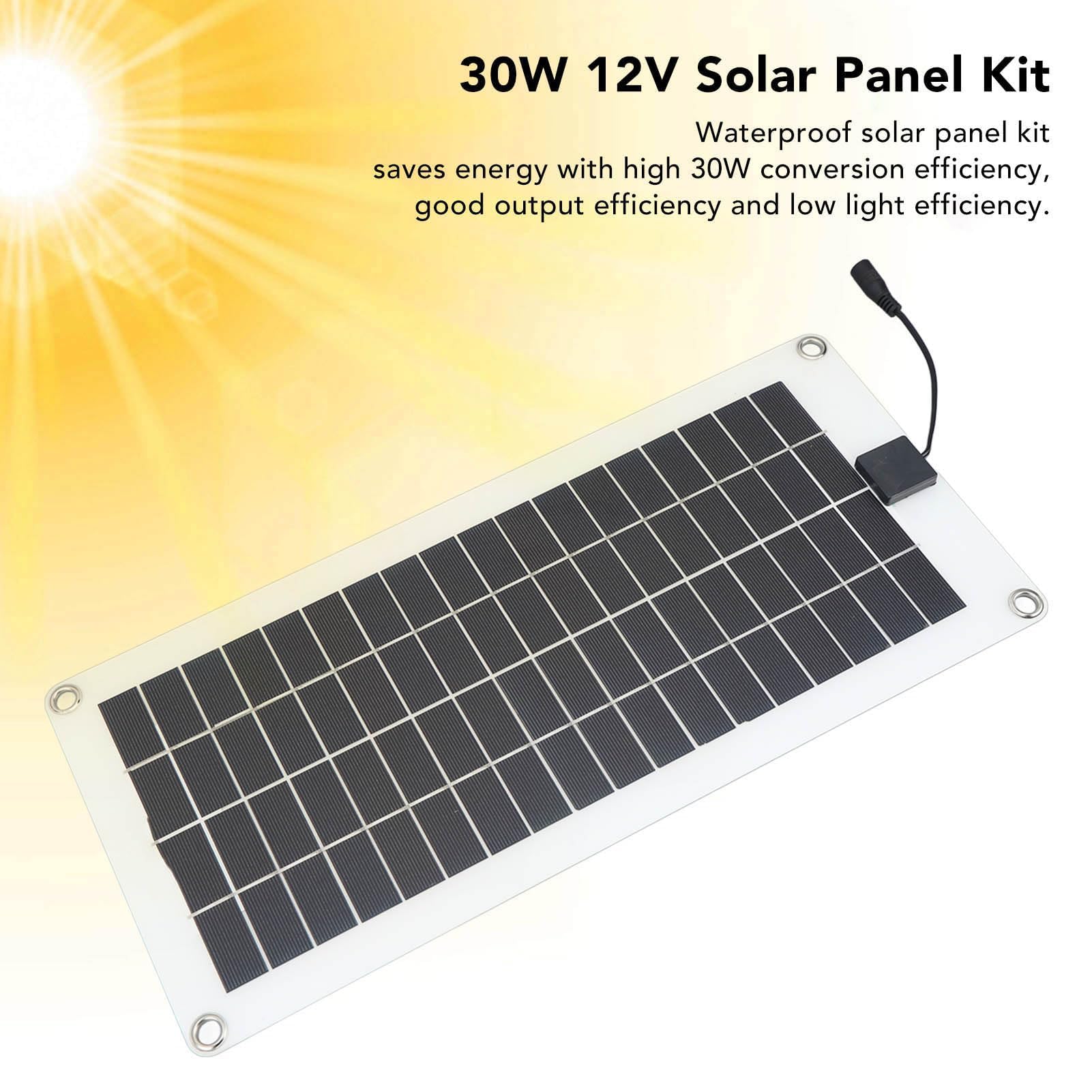Kit Panneau Solaire 30W 12V Avec Allume-cigare - Étanche, Polycristallin - Pour Camping, Voiture, Bateau - Charge Smartphones, Batteries - 7