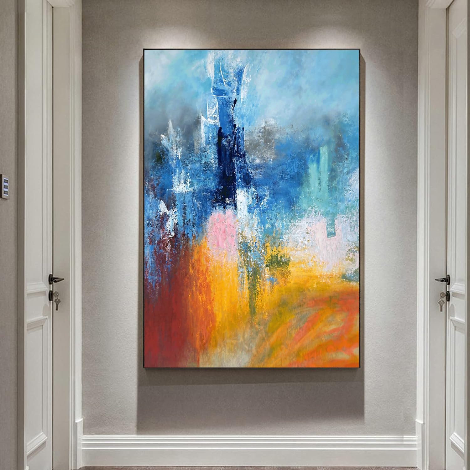 Abstract Blue Yellow Wall Art Dark Blue Art Prints Yellow