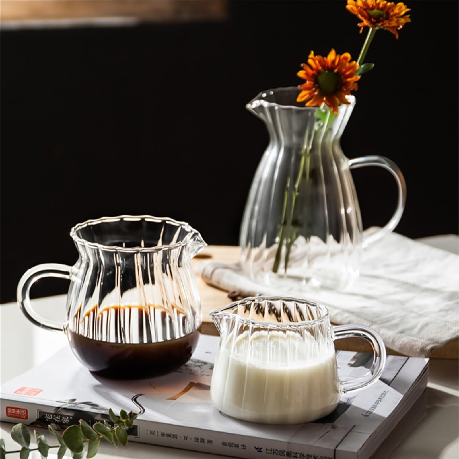 Juego de jarra leche y café transparente con mango, taza espuma Espresso, separador té, vajilla, 2 uds Para Espumar(500ml)