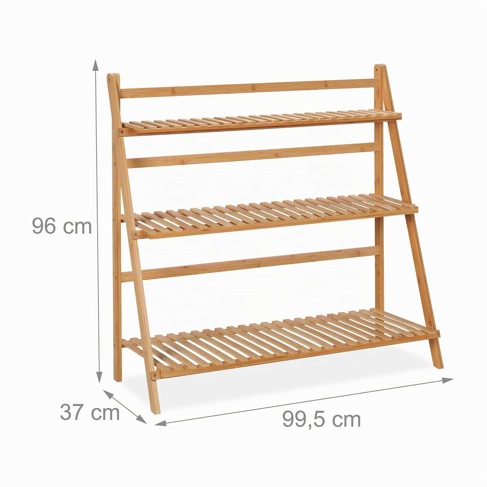 Relaxdays Estantería Plantas de Bambú, Soporte con 3 Baldas, 96 x 99,5 x 37 cm, Escalera Flores Plegable, Natural