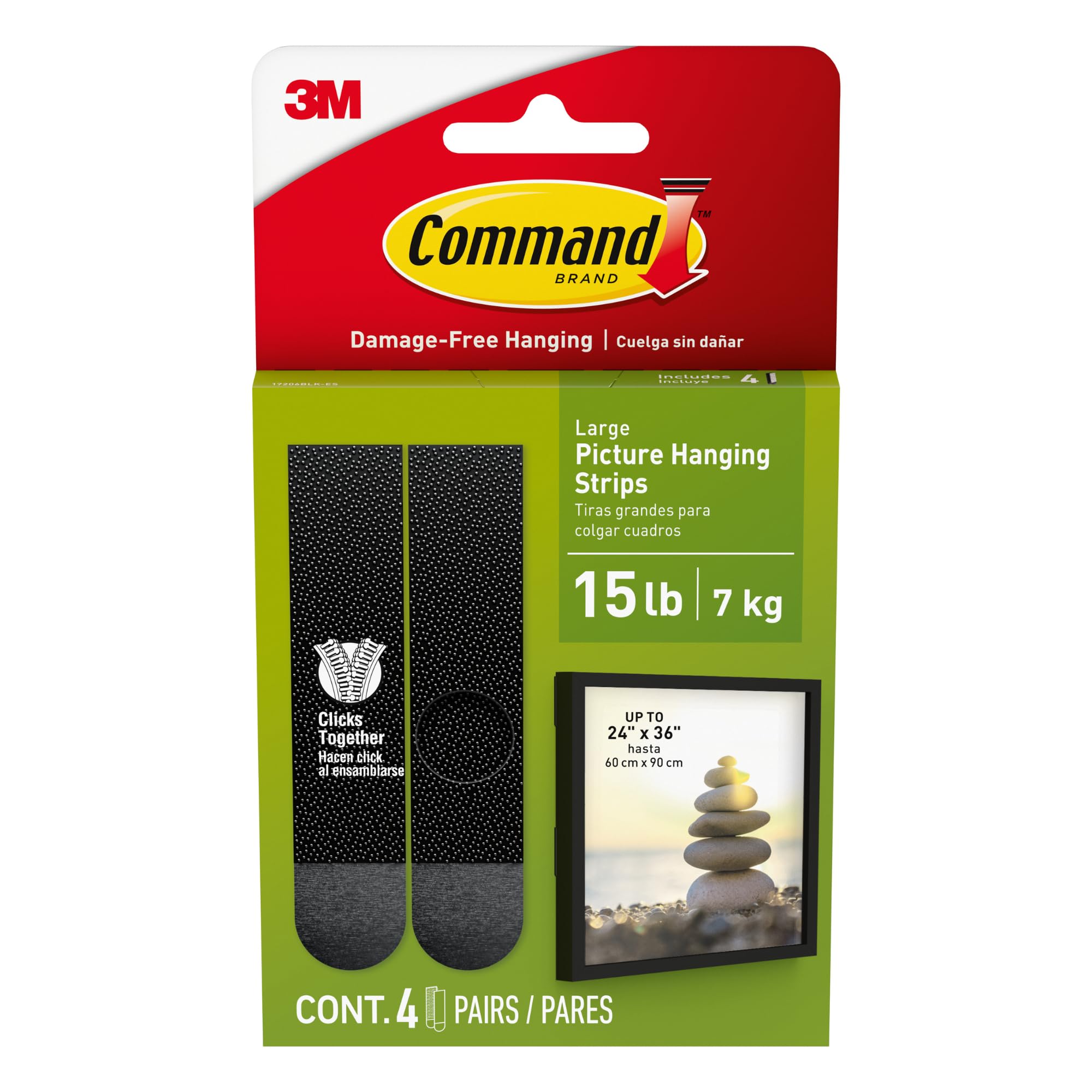 Command Large Picture Hanging Strips - 4 Pairs (8 Strips) Adhesive Strips, Black - Damage Free Hanging - for Posters, Pictures, Frames and Mirrors, Wall Décor and Signs - Holds up to 7.2kg