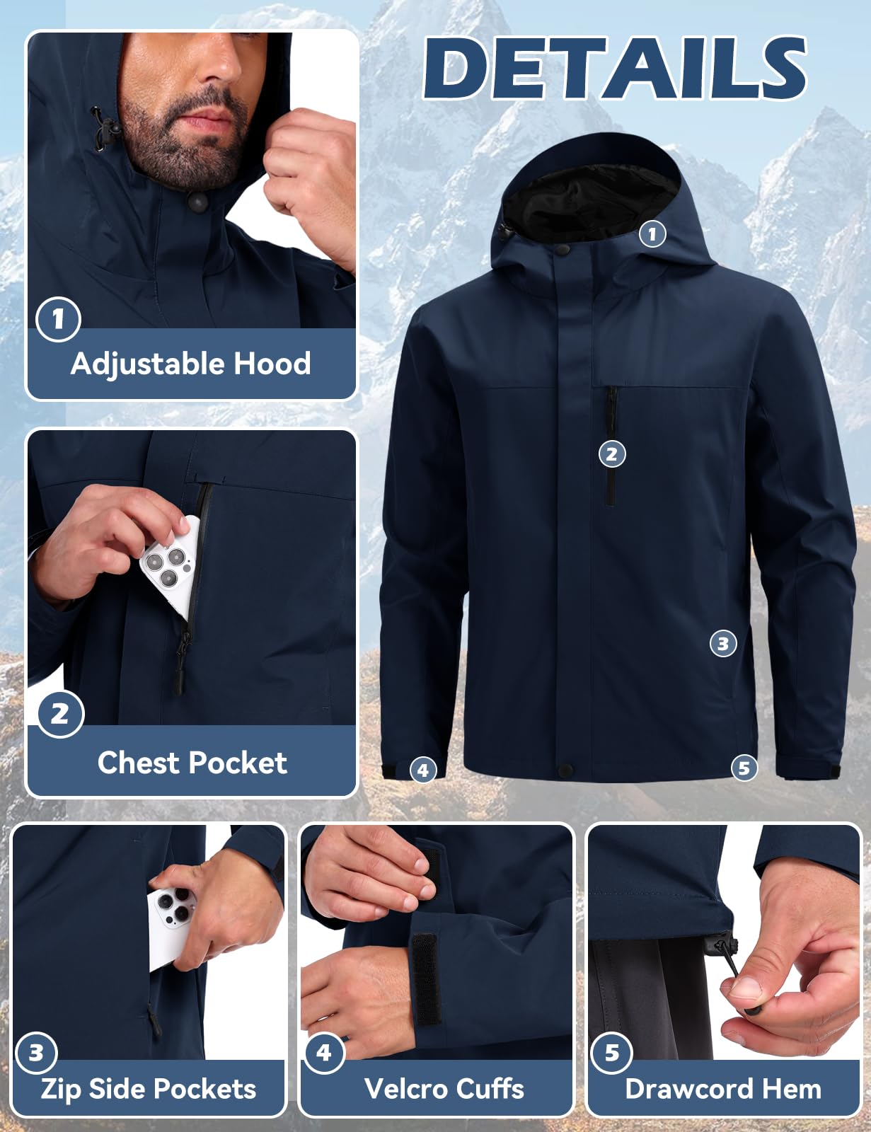 Svanco Giacca Impermeabile Antivento Uomo, Giubbotto Softshell Antipioggia Leggero per Trekking, Vento e Pioggia