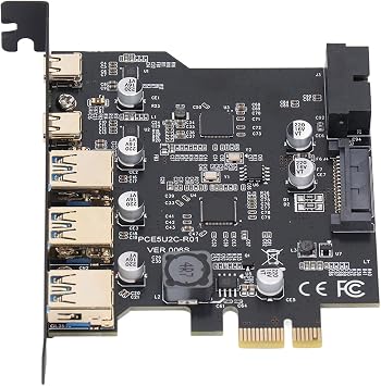 PCIe to USB 3.2 Gen1 Card, 7 Port 4 USB-C + 3 USB-A PCI Express Expansion Card for Desktop PC, Internal USB 3.0 Hub Adapter with SATA Power, Support for for Linux