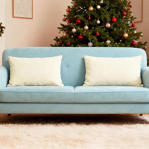 Vista 48 de Encasa Homes - Juego de 2 fundas de almohada, 18 x 18 pulgadas, lona de algodón teñidas, cuadradas, decorativas, para sofá, silla, cama y hogar, Azul