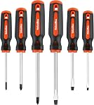 ValueMax 6-Piece Magnetic Screwdriver Set, 3 Phillips and 3 Flat Tip Screwdrivers, Non-Slip Handle Screw Driver Set Kit